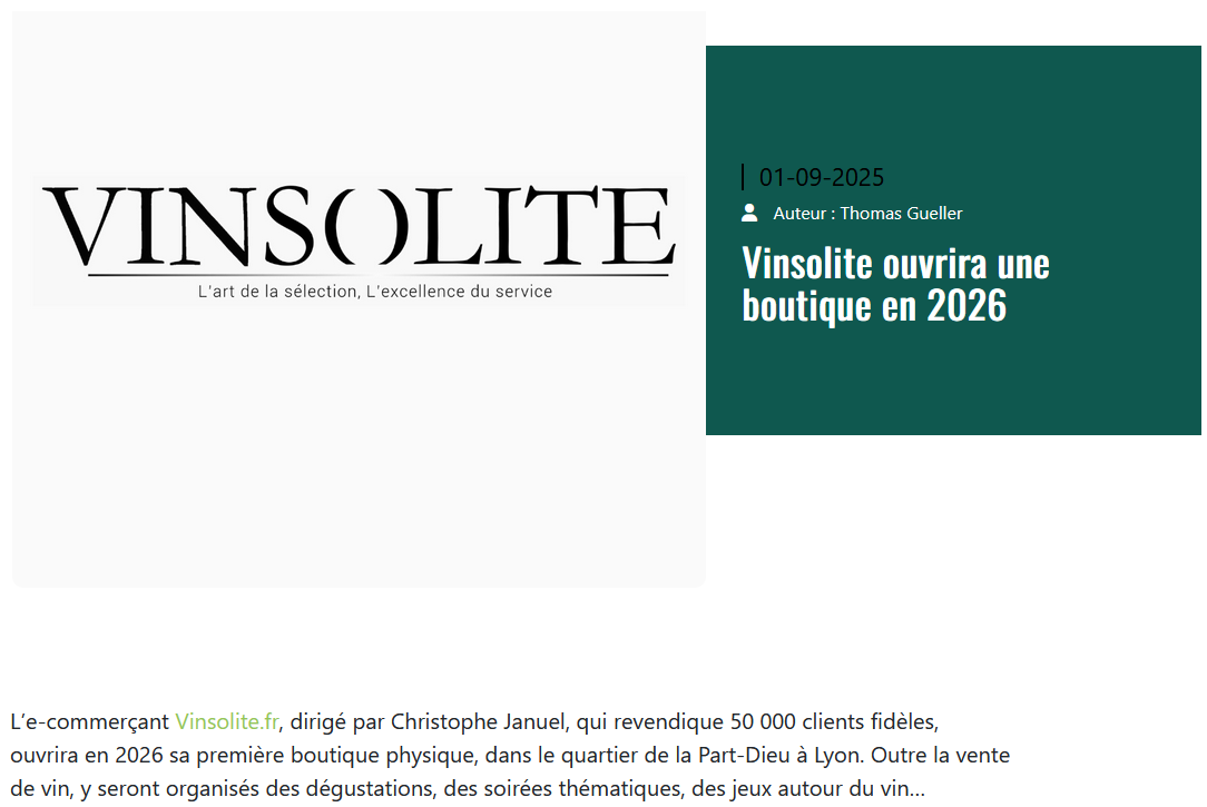 Annonce de l'ouverture de la boutique VINSOLITE LYON