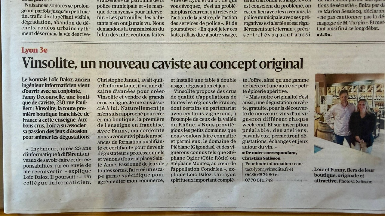 Article presse Le Progrès Vinsolite Lyon 2026